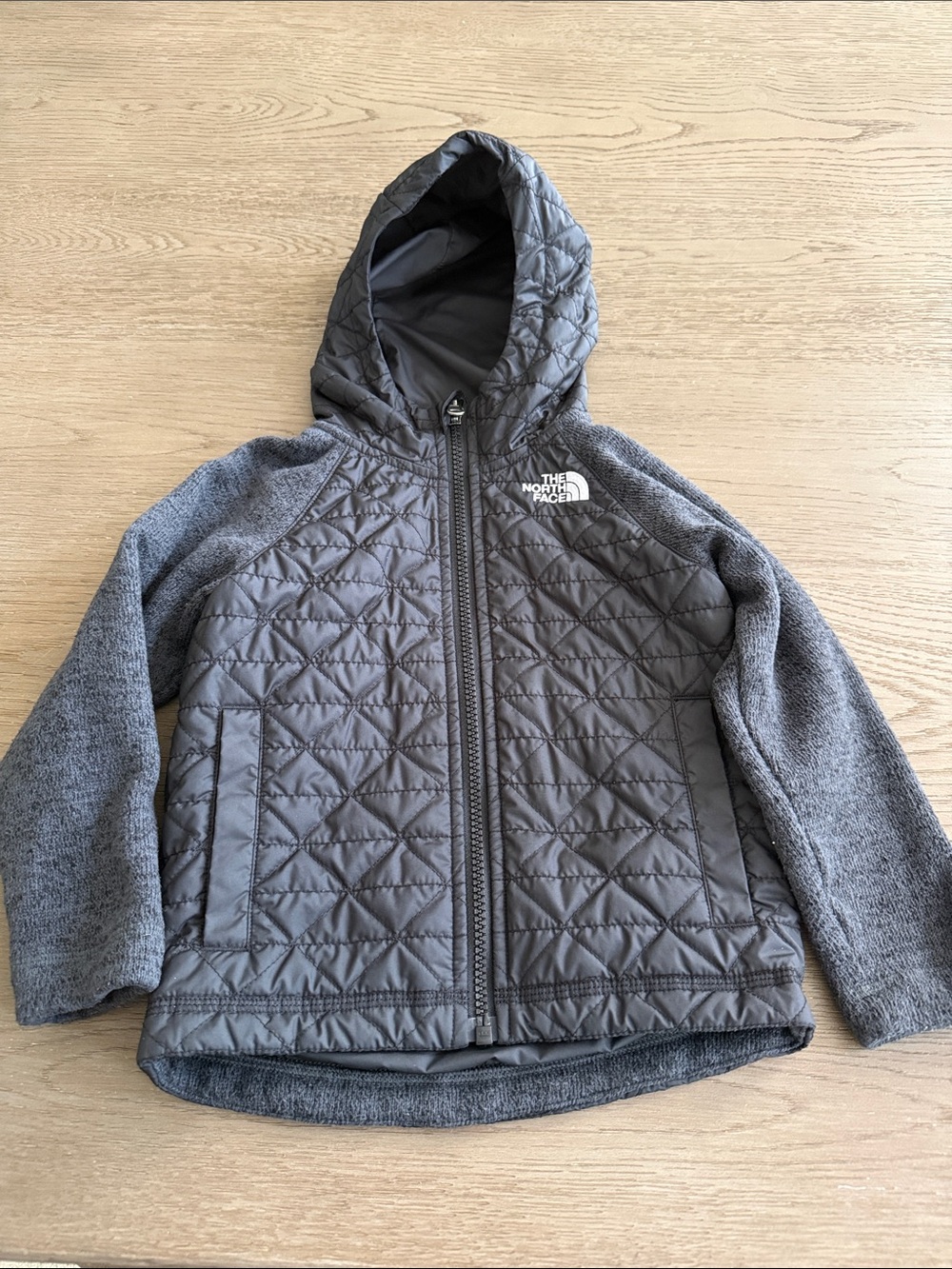 The North Face Kids Gray Quilted Hooded Sweater Puffer Jacket